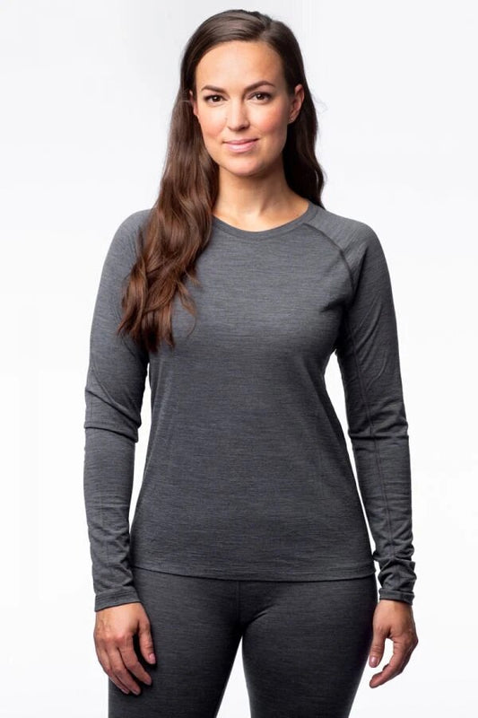 Merino Women's Base Layer Crewneck Top, Dark Grey